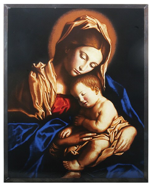 Madonna and Child Art Glass Sculpture Religious Wall Decor